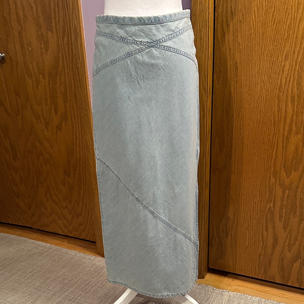 Free People Light Wash Denim Maxi Skirt